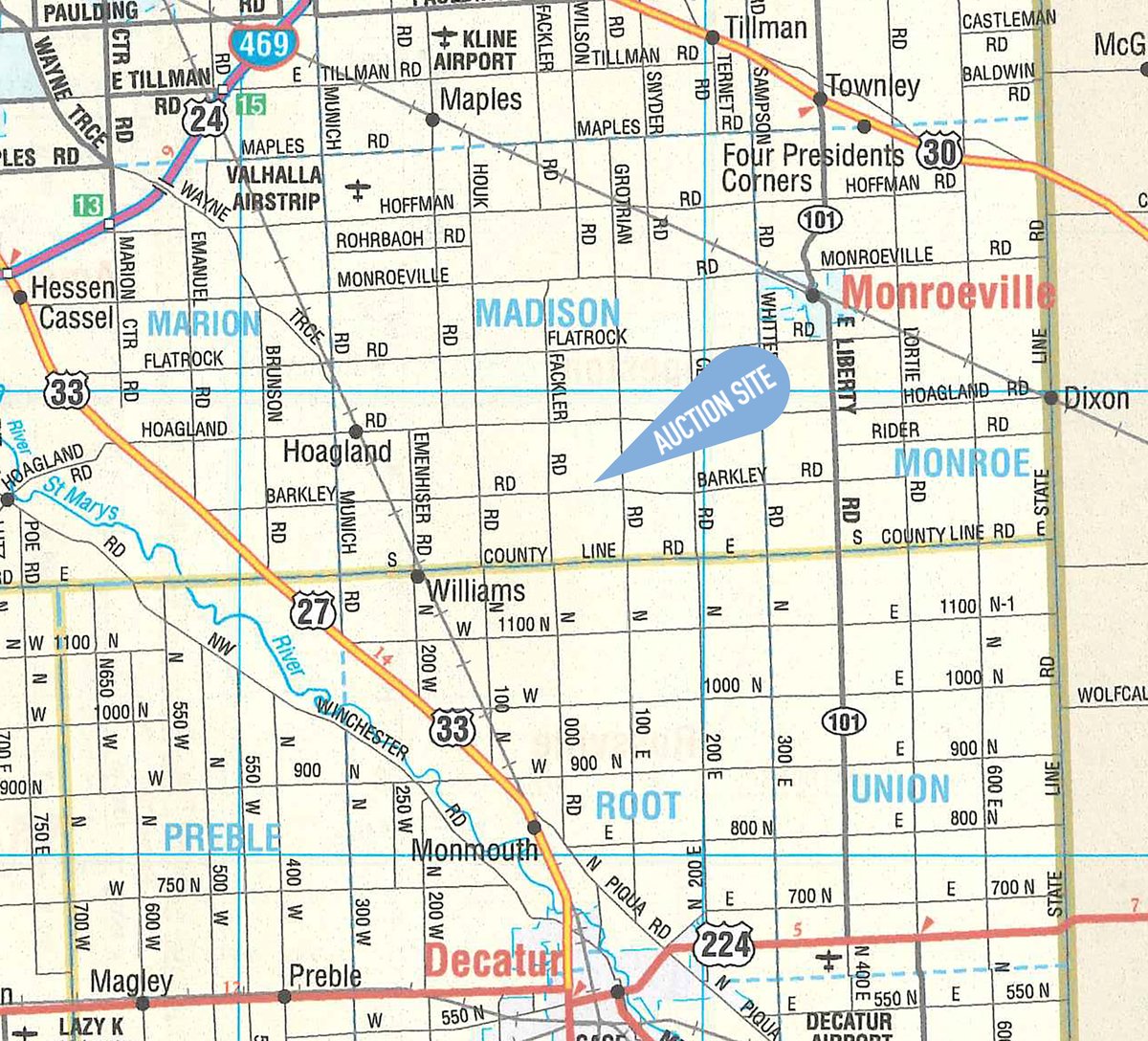 Area map - FARM MACHINERY AUCTION IN ALLEN COUNTY, INDIANA
